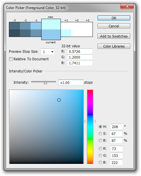 Photoshop 32-bit color picker