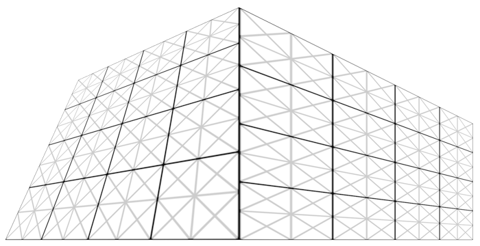 Two projectively-interpolated grids with a seam visible between them